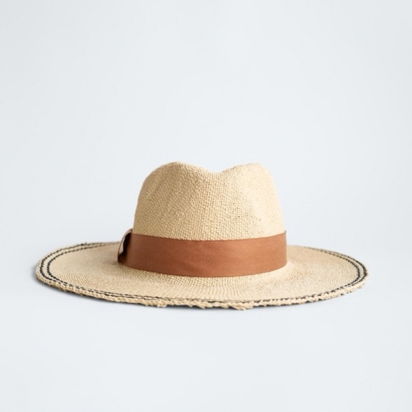 Zara Straw Hat with Brown Band - Picture 1 of 3